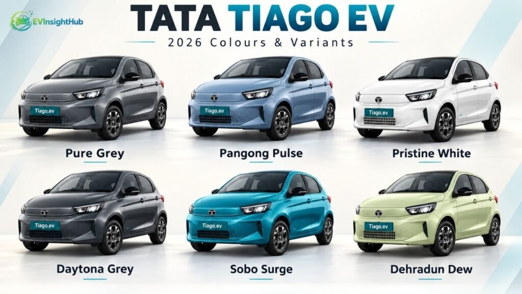 2026 Tata Tiago EV colour collage showing color option 